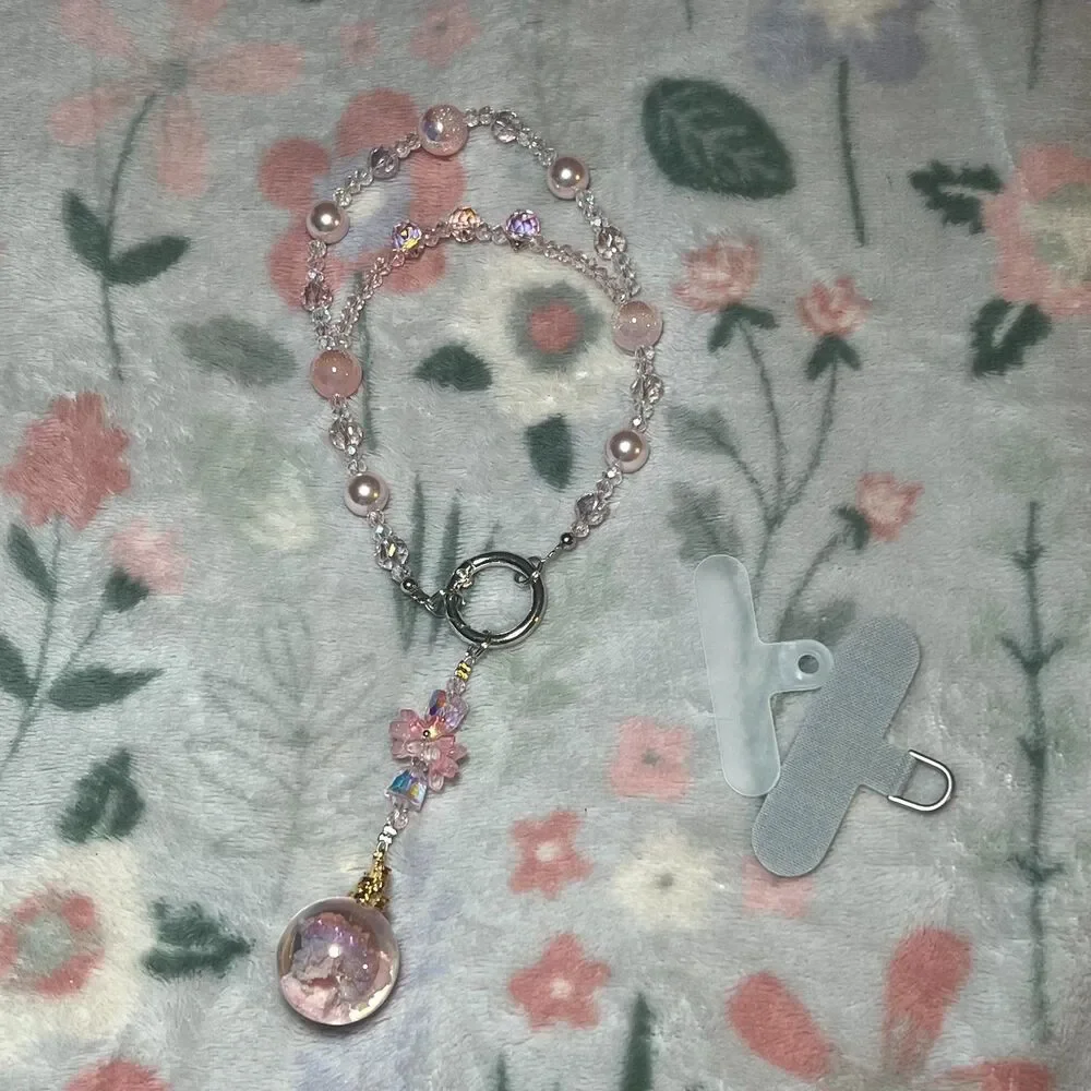 Pink Crystal Phone Charm Wristlet Coquette Fairy Princess Kawaii Anti-Theft Drop